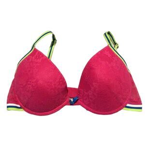 Rampage Intimates Pink Push-Up Bra w/ Striped Straps & Underwire – Size 36C